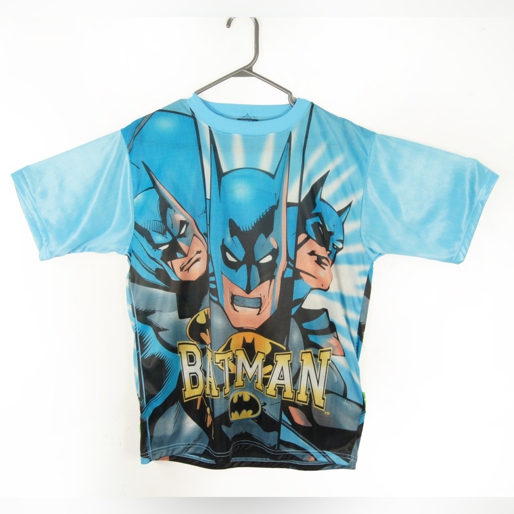 Vintage Retro Batman Action DC Comic Graphic Blue Short Sleeve Shirt